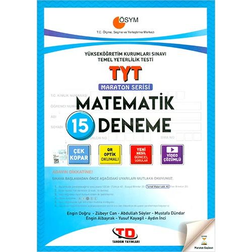 TYT Matematik 15 Deneme Maraton Serisi Tandem Yayınları