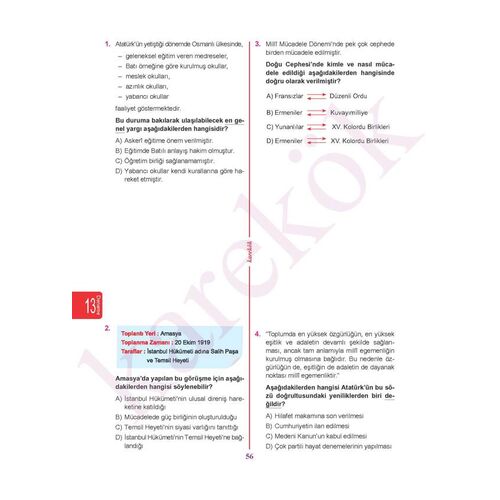 Karekök 8.Sınıf LGS T.C.İnkılap Tarihi ve Atatürkçülük 20’li Deneme Sınavı