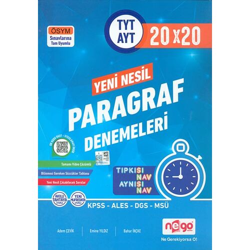 Yeni Nesil 20x20 Paragraf Denemeleri Nego Yayınları