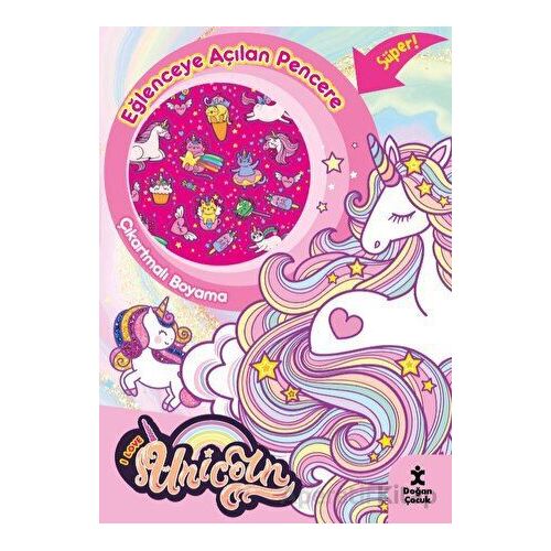 I Love Unicorn Eğlenceye Açılan Pencere Çıkartmalı Boyama Kitabı - Kolektif - Doğan Çocuk
