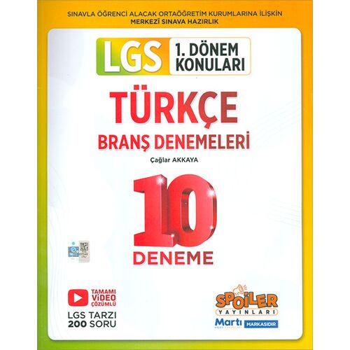 8.Sınıf LGS 1.Dönem Türkçe Branş Denemeleri Spoiler Yayınları