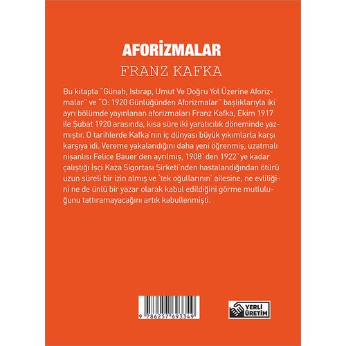 Aforizmalar - Franz Kafka - Cep Boy Aperatif Tadımlık Kitaplar