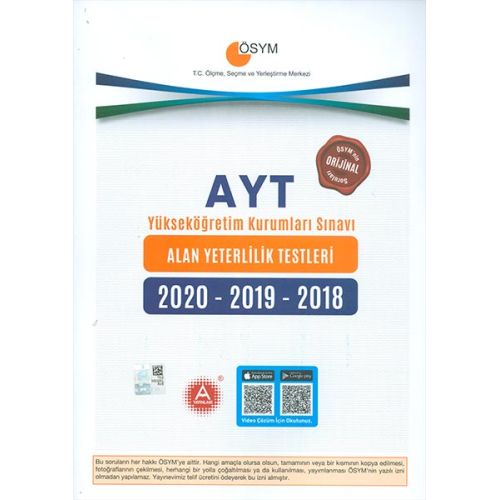 ÖSYM 2020-2019-2018 AYT Video Çözümlü Tıpkı Basım Orijinal Çıkmış Sorular A Yayınları