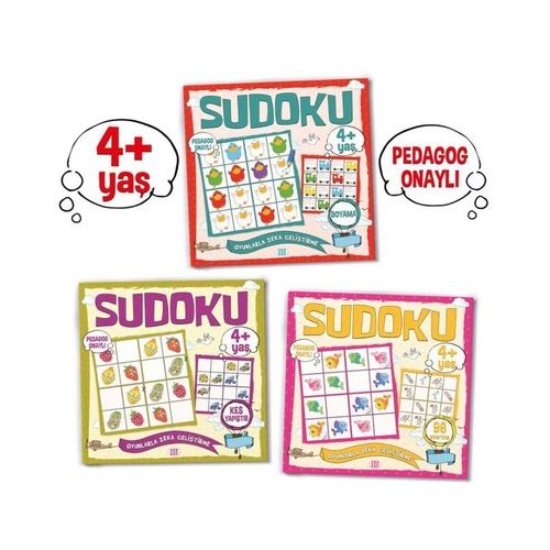 Çocuklar İçin Sudoku Seti (4+ Yaş) (3 Kitap Takım) - Kolektif - Dokuz Çocuk