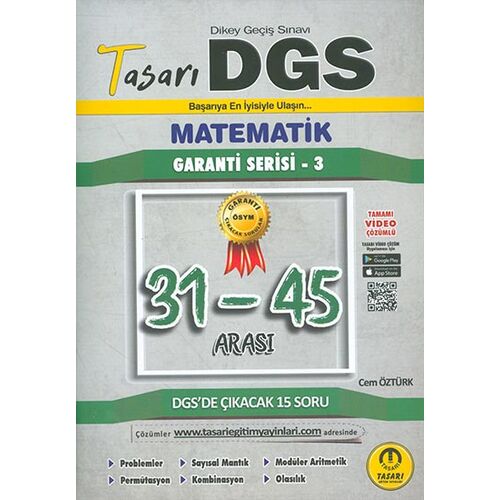 DGS Matematik 31-45 Arası Çözümlü Soru Kitapçığı Tasarı Eğitim Yayınları